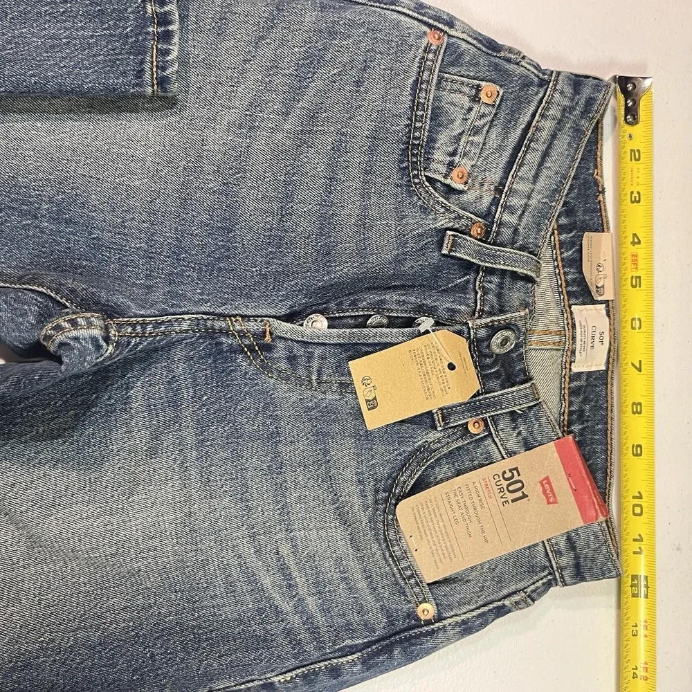 Levis 501 Curve Jeans Womens 24x30 Straight High Rise Stretch Denim Bedazzled